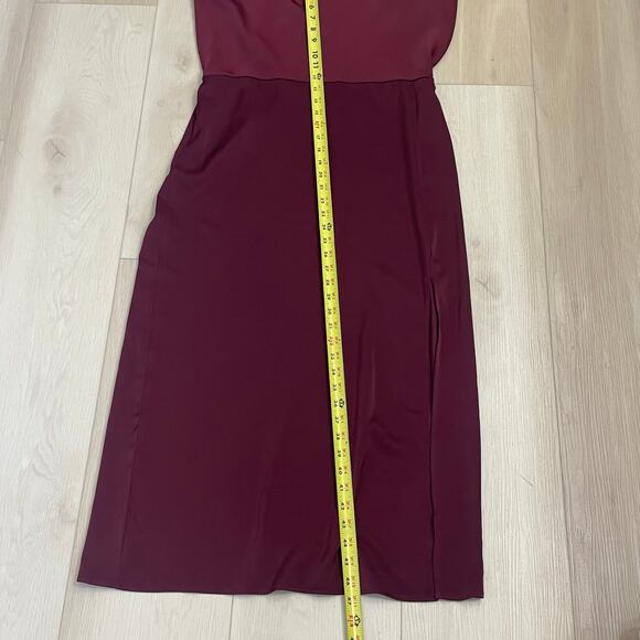 Satin Slip Cowl Neck Dress Midi Burgundy Sz L Adjustable Staps - Picture 7 of 10